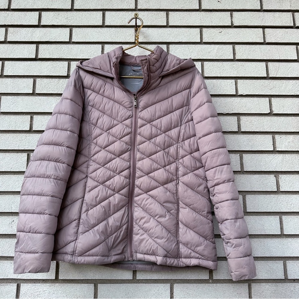 G.H. Bass & Co Mauve Quilted Puffer Jacket Hooded Nylon Warm Coat Size Large